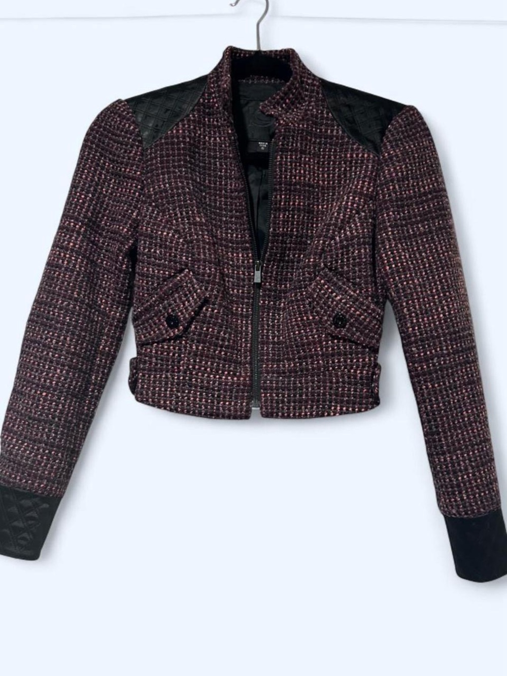 Bebé Vintage Tweed Zip-Front Women's Jacket in Burgundy